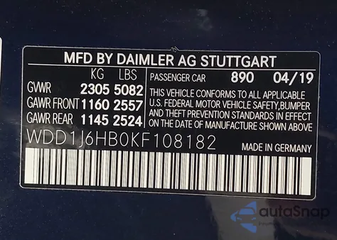 2019 Mercedes-Benz E 450 from USA, damaged, VIN WDD1J6HB0KF108182